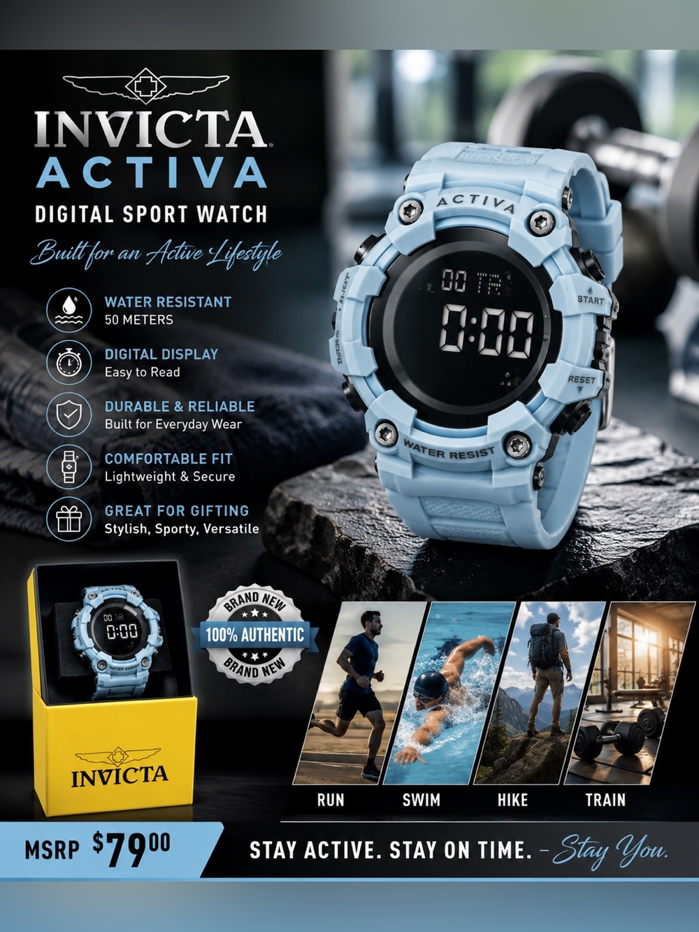 Invicta Activa Baby Blue Digital Sport Watch